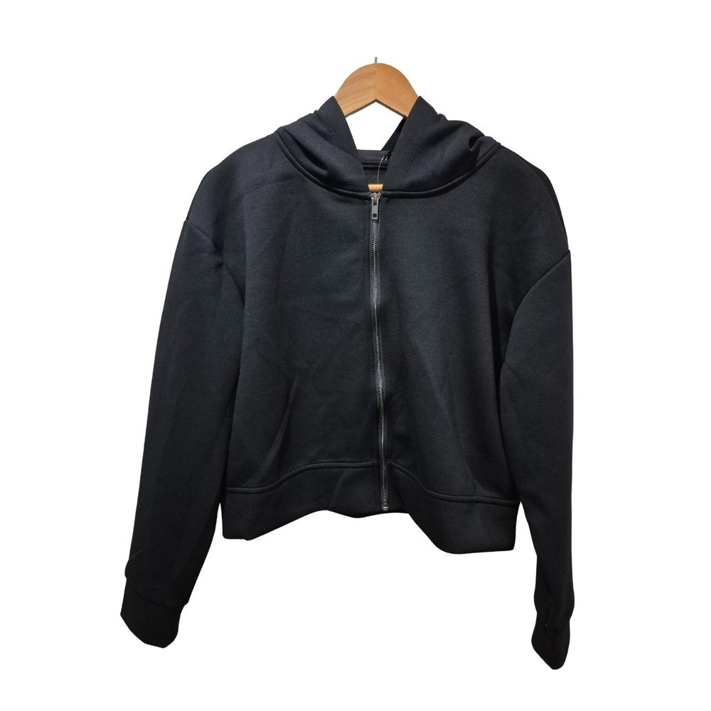 A New Day Woman's Crop Top Full Zip Black Sweater Size Large